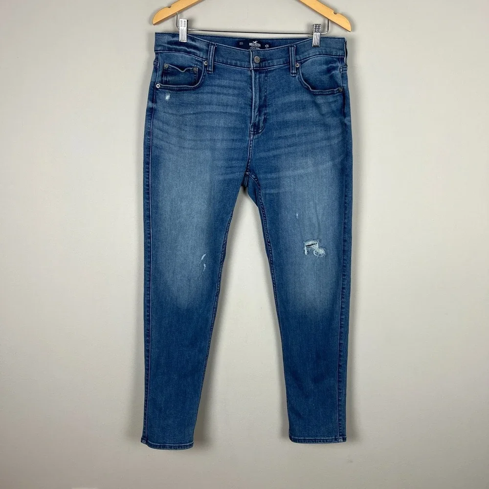 Hollister Athletic Skinny Jeans Mens 34x29 Distressed Stretch Denim Medium Wash‎